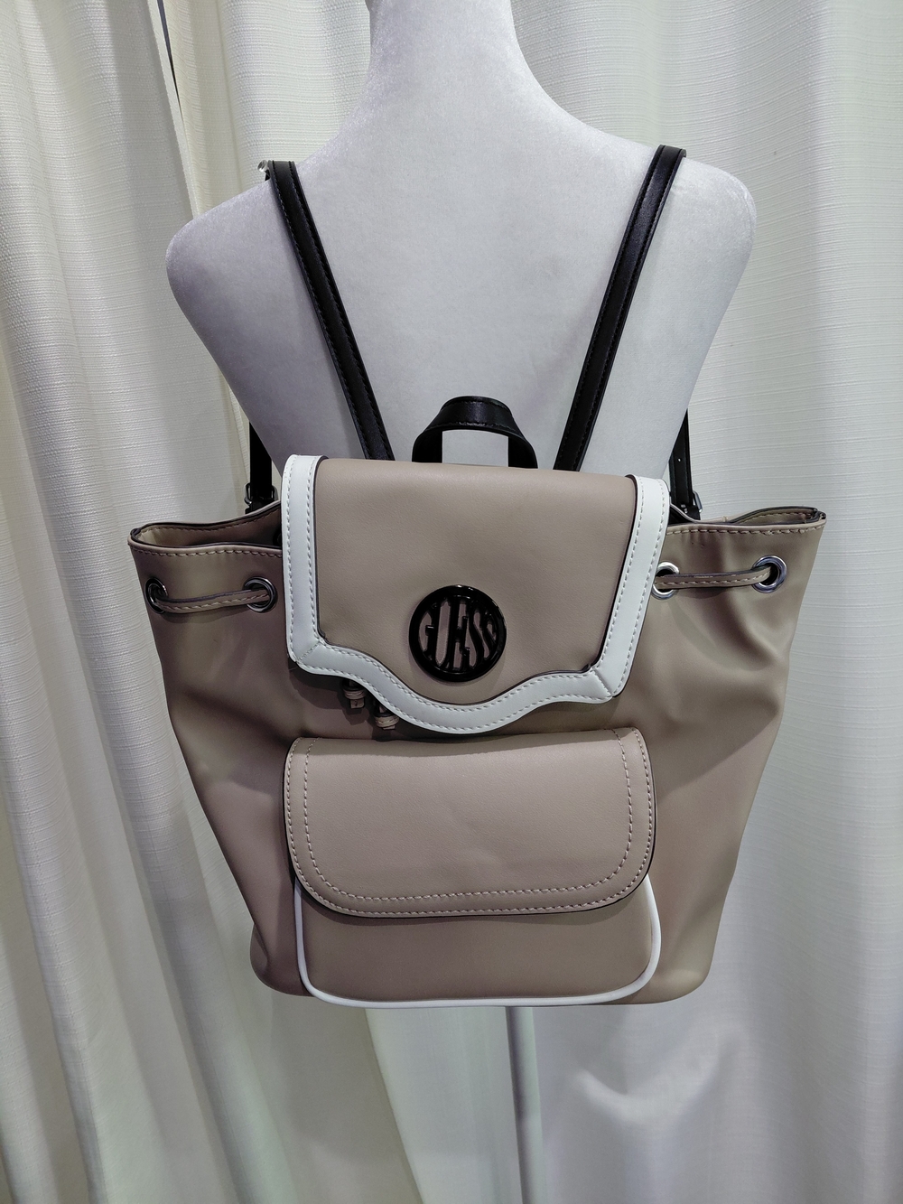 Guess Taupe and White Women’s Shoulder Bag With Black Accents